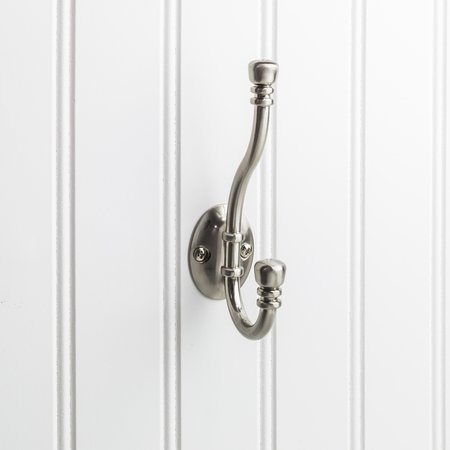 ELEMENTS BY HARDWARE RESOURCES 5-3/16" Satin Nickel Ringed Contemporary Double Prong Wall Mounted Hook YD50-518SN